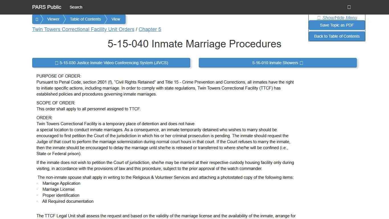 5-15-040 Inmate Marriage Procedures - PARS Public Viewer