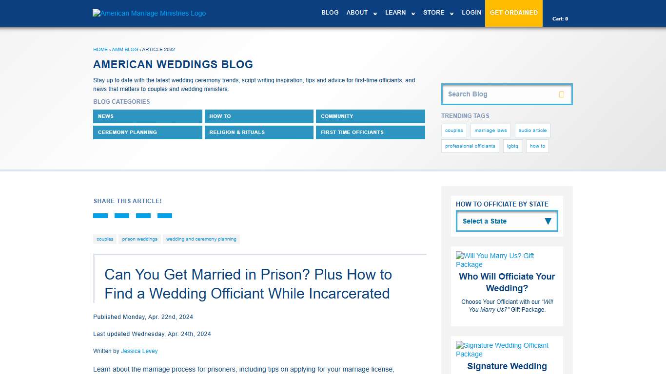 Can You Get Married in Prison? Plus How to Find a Wedding Officiant While Incarcerated | AMM Blog